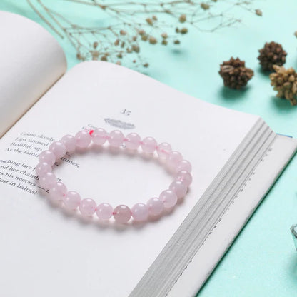 Rose Quartz Crystal Bracelet (Bead Size: 8mm, Length: 6-7 Inch)